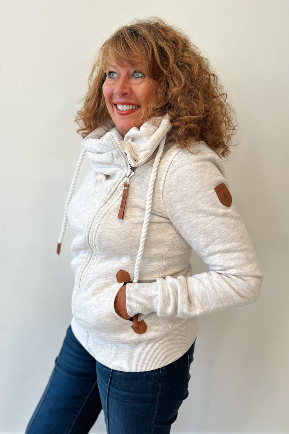 Wanakome Hestia Zip Cowl Neck Sweatshirt - Heather Oatmeal