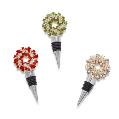 Two's Company Holiday Wreath Bejeweled Bottle Stopper - The Cottage