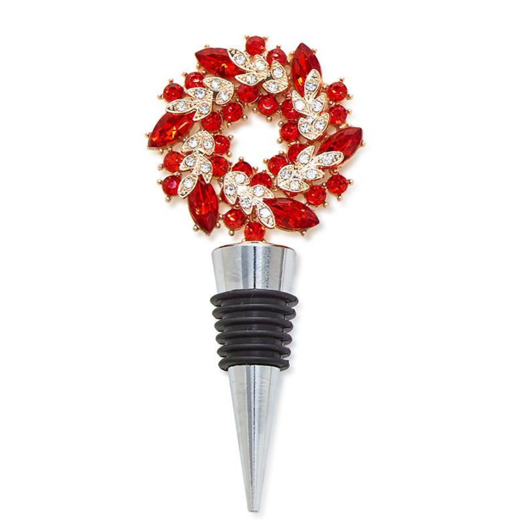 Two's Company Holiday Wreath Bejeweled Bottle Stopper - The Cottage