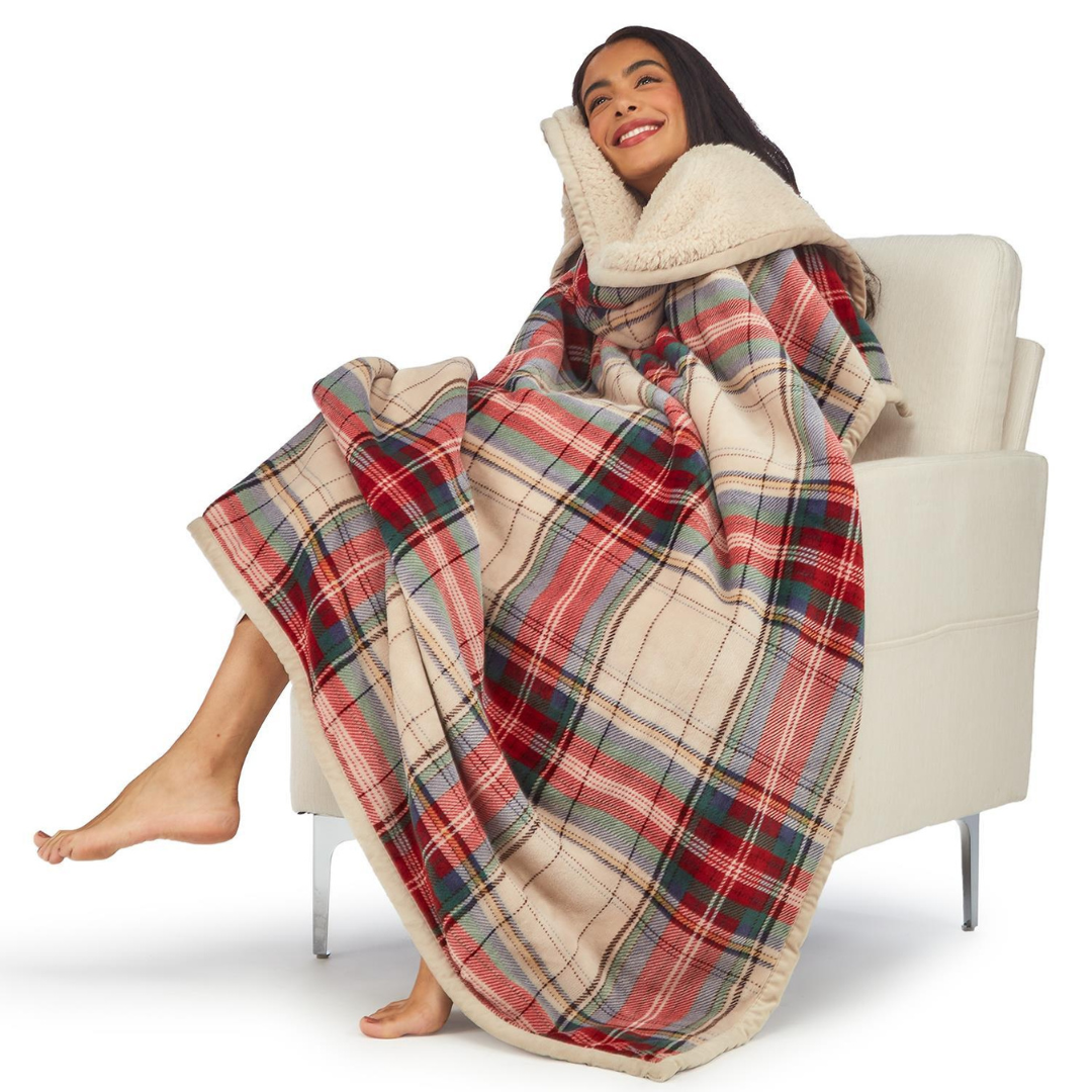 Two's Company Tartan and Sherpa Double Sided Throw - The Cottage