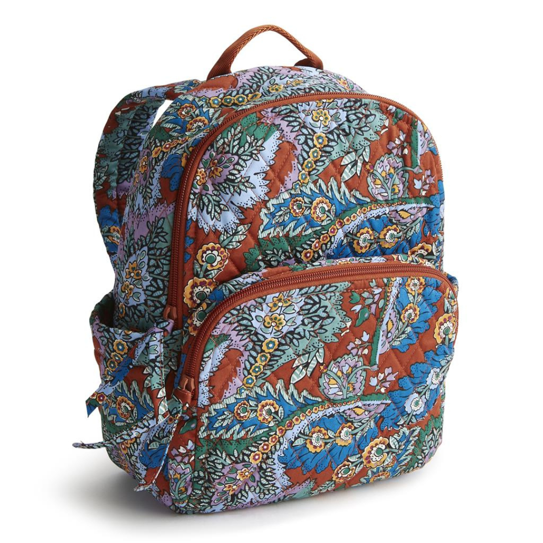 Vera Bradley Small Banbury Backpack- Flowers + Feathers- Cotton Gabardine