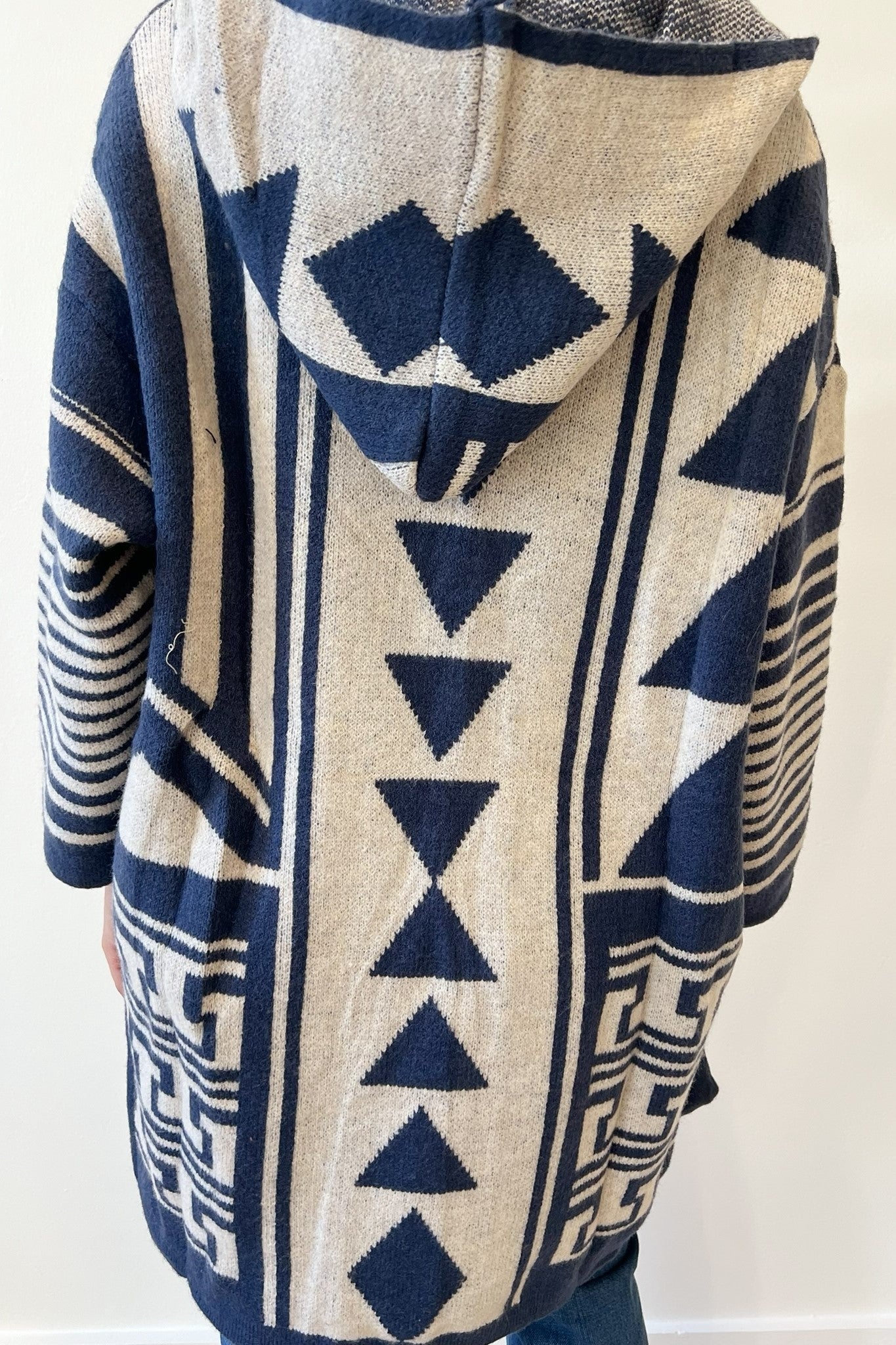 Geometric Hooded Cardigan - Navy