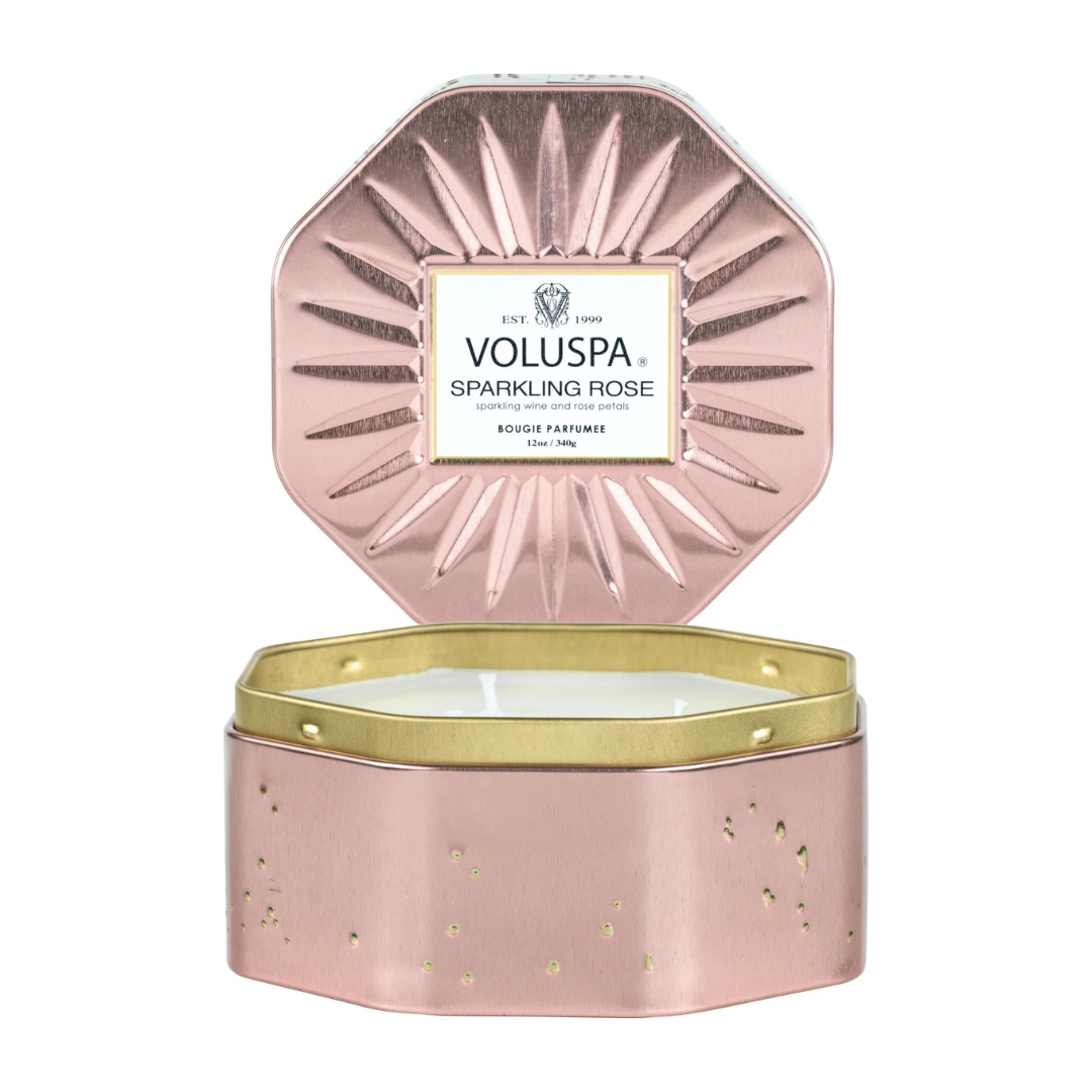 Voluspa 3-Wick Octagon Tin Candle - Sparkling Rose