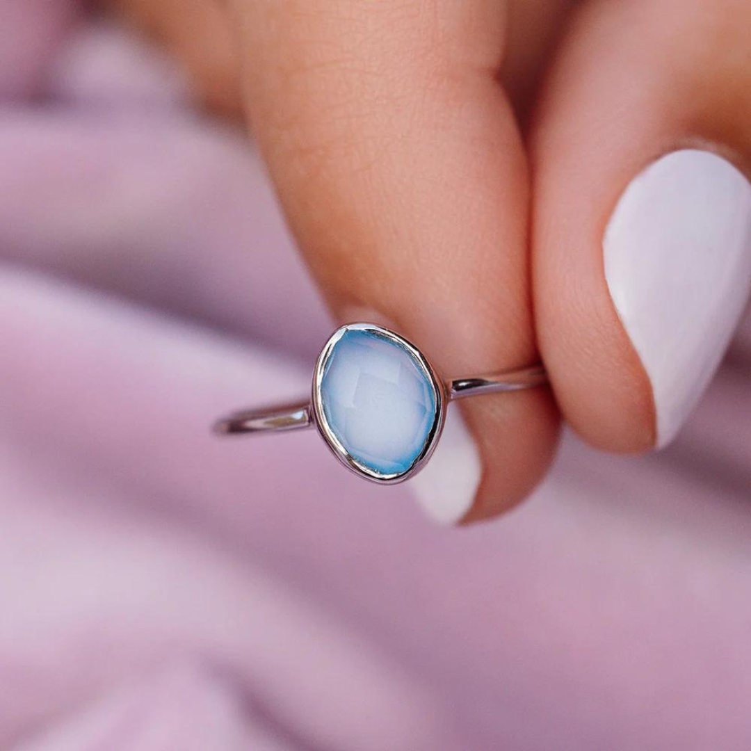 Pura Vida Organic Stone Ring - Blue Chalcedony - The Cottage