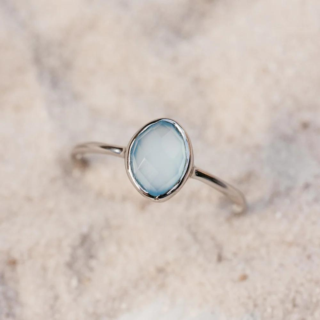 Pura Vida Organic Stone Ring - Blue Chalcedony - The Cottage