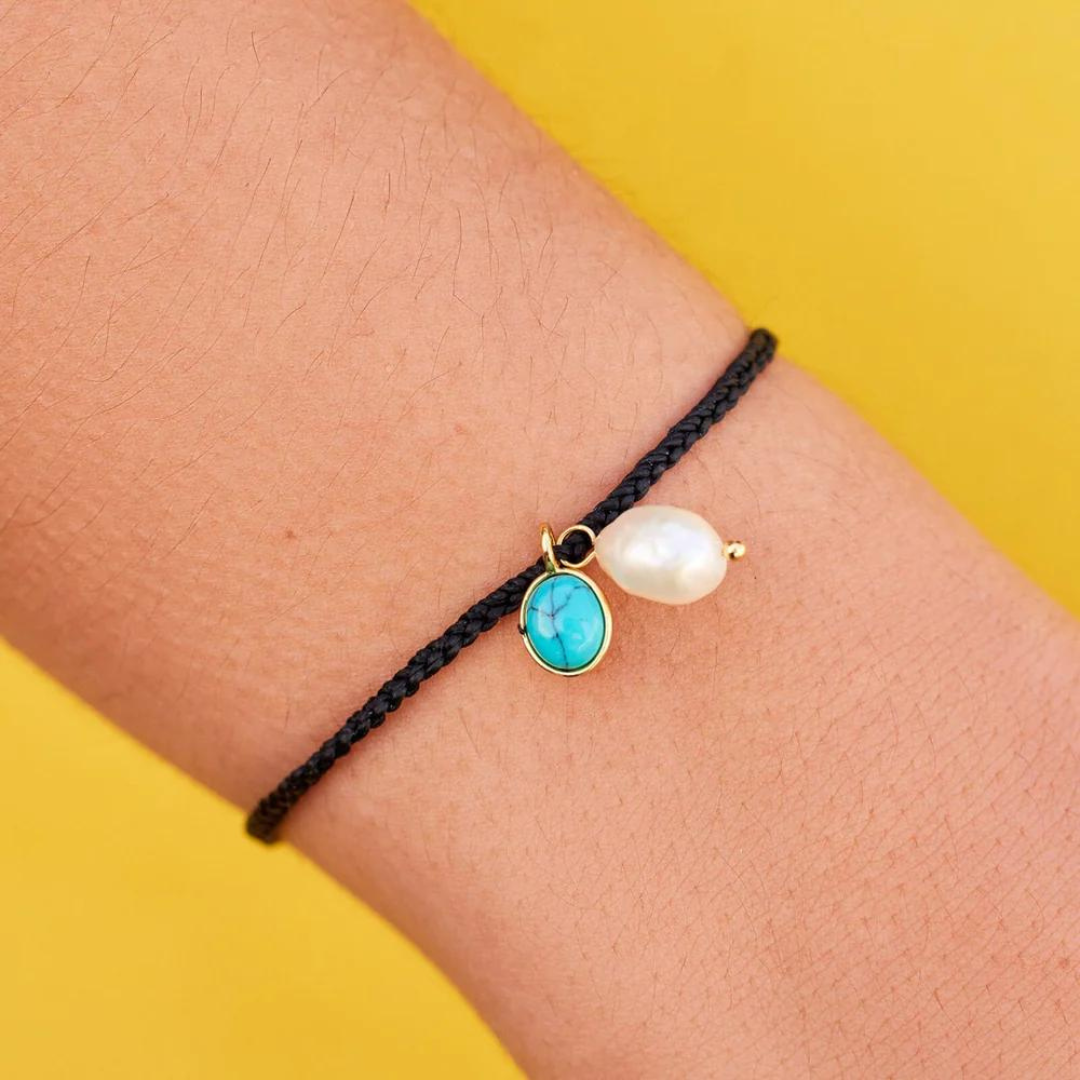 Pura Vida Pearl & Turquoise Charm Bracelet - Black - The Cottage