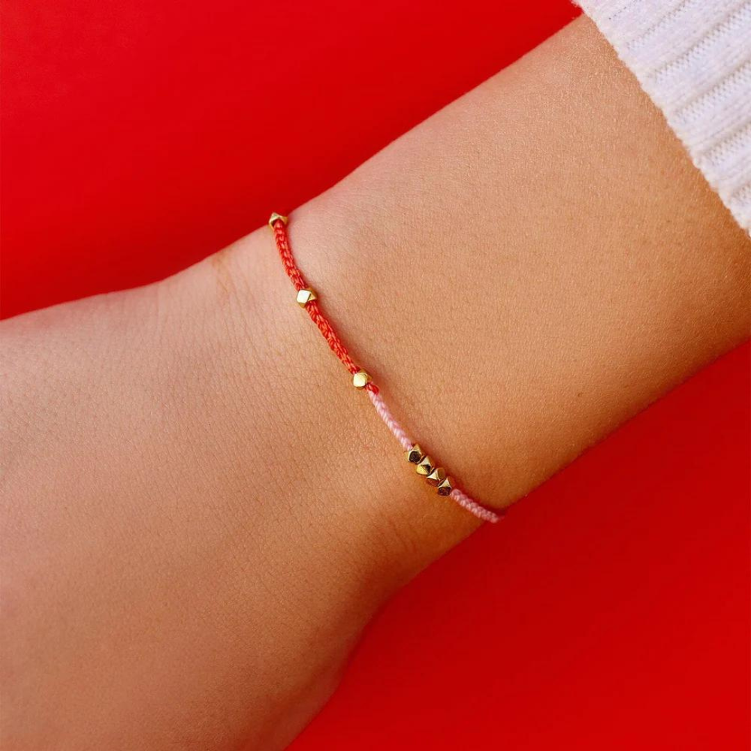 Pura Vida Pink & Red Two-Tone Dainty Bracelet - Gold