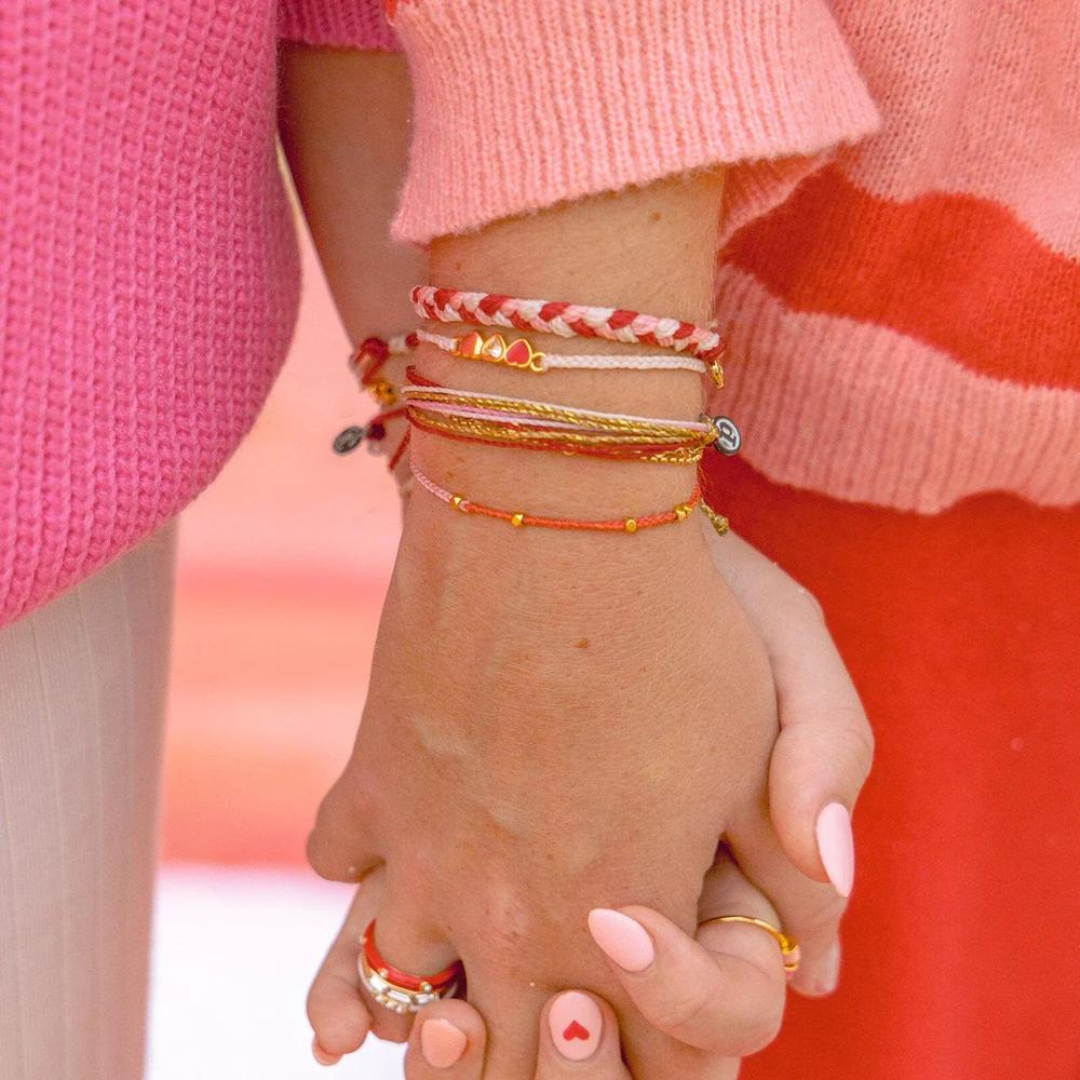 Pura Vida Pink & Red Two-Tone Dainty Bracelet - Gold