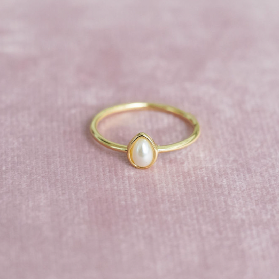 Grit & Grace Coastal Charm Layering Ring - Pearled Tear Drop