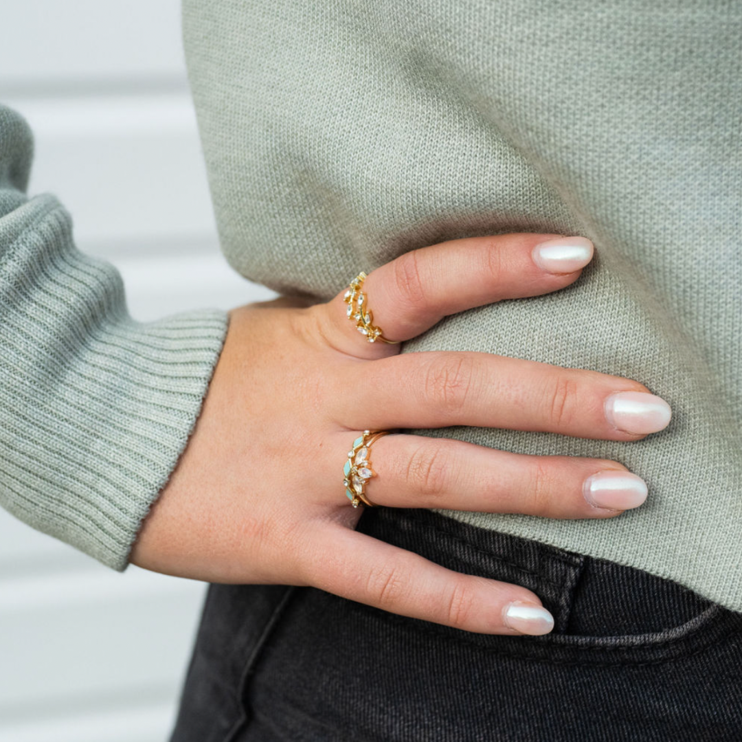 Grit & Grace Coastal Charm Layering Ring - Golden Laurel