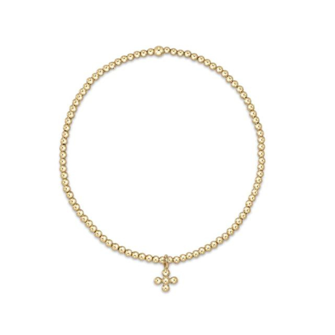 Enewton Gold Classic Bead Bracelet w/ Small Signature Cross Charm - 2mm