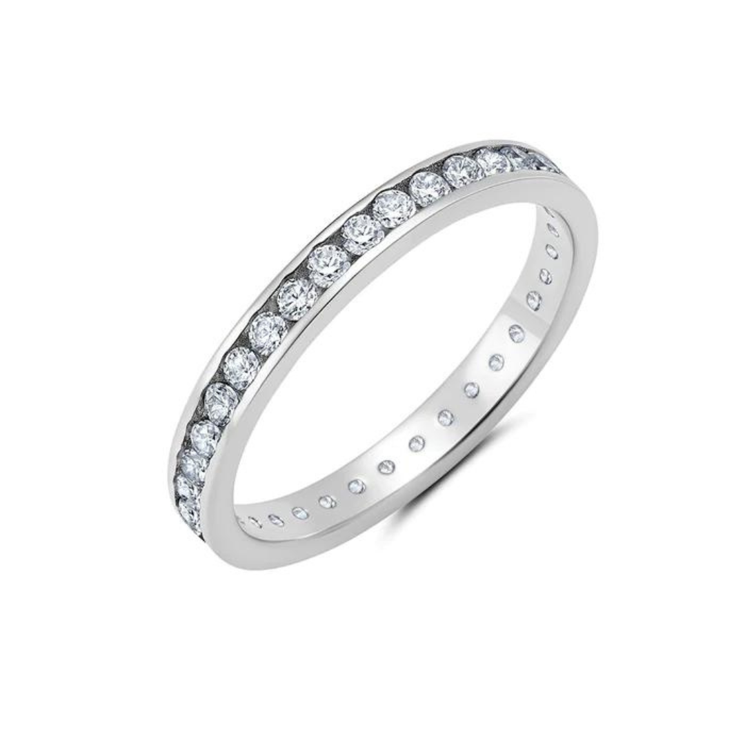 Crislu Clear Hand Set Eternity Band Ring - Platinum