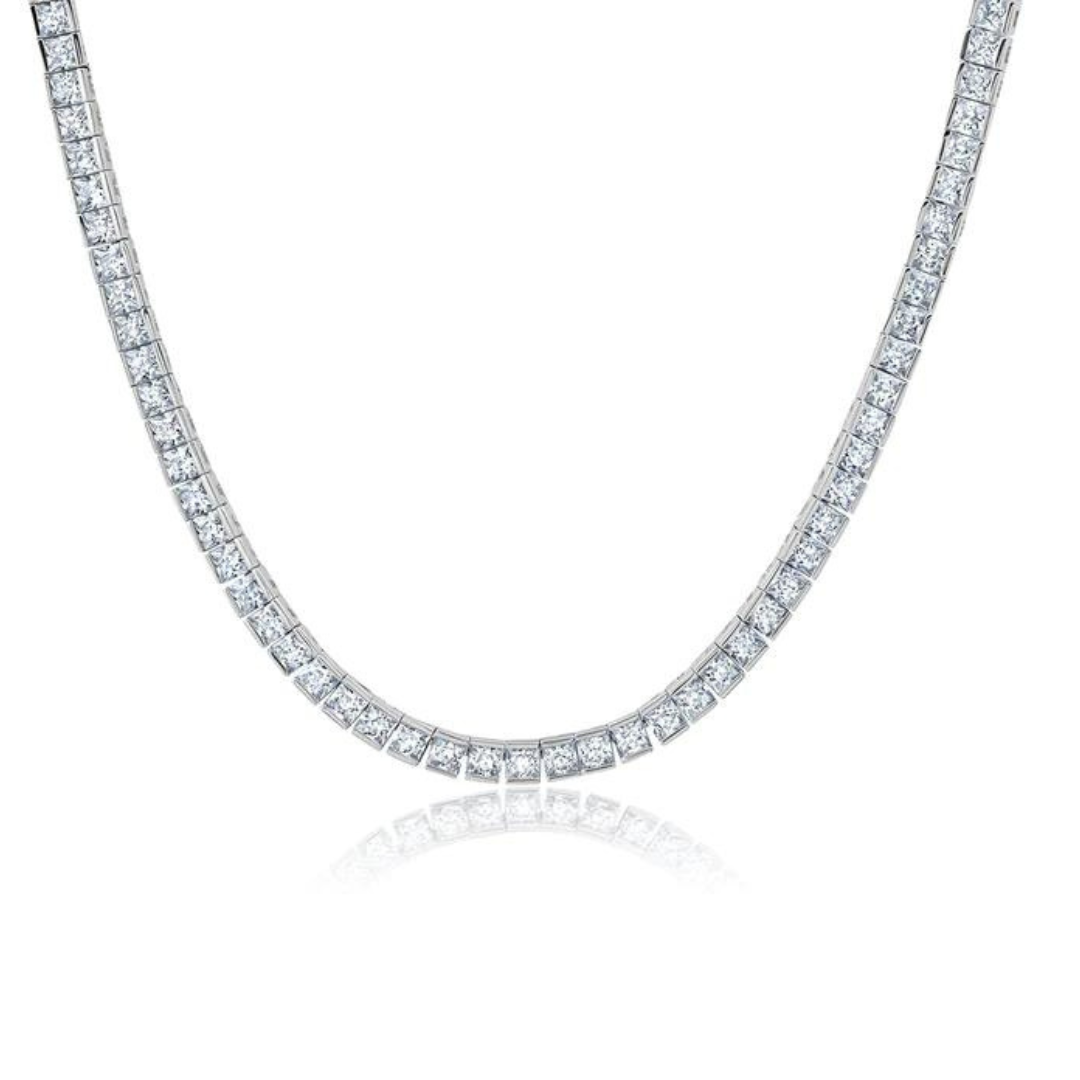 Crislu Mens Princess Cut 3mm Tennis Necklace - Platinum