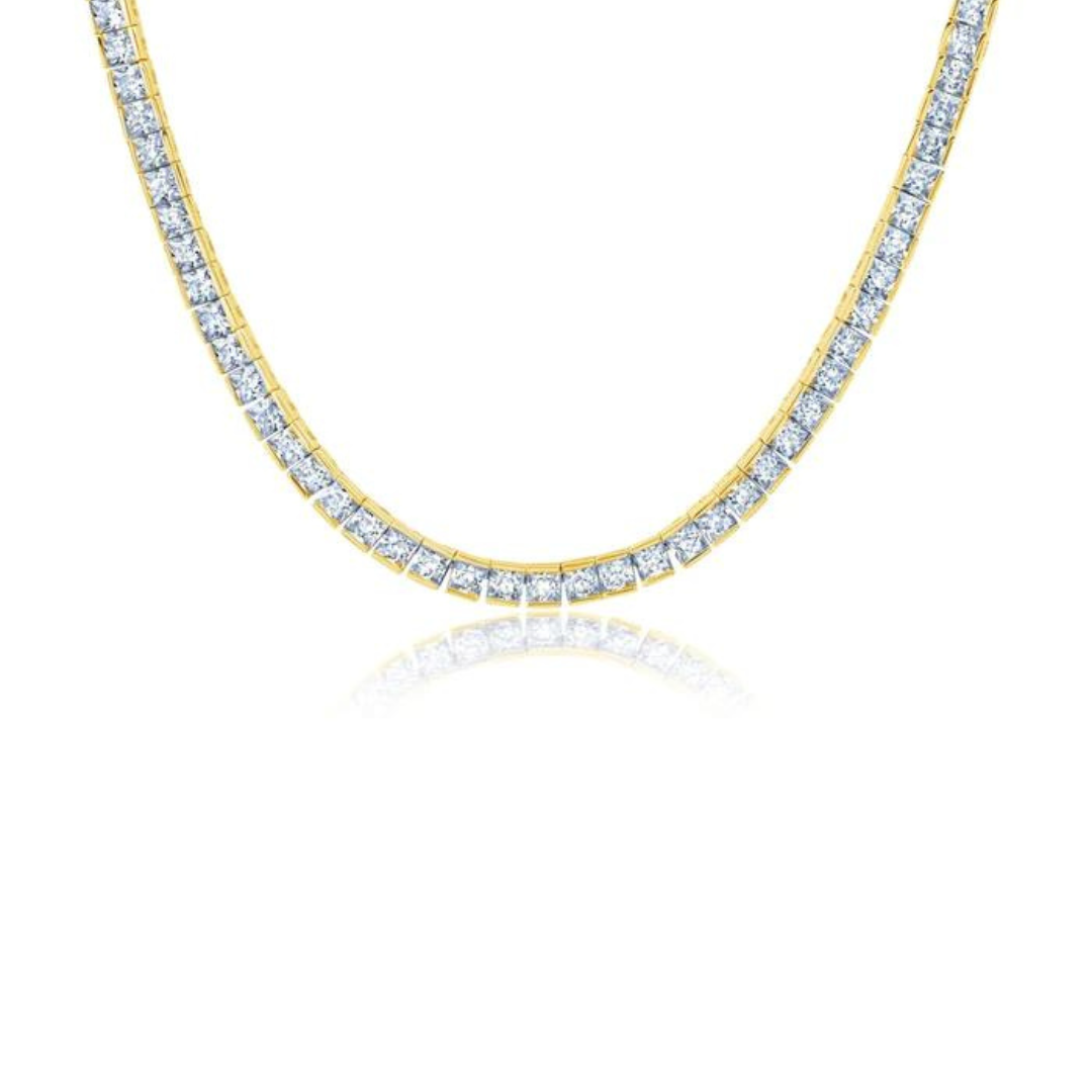 Crislu Mens Princess Cut 3mm Tennis Necklace - 18k Gold