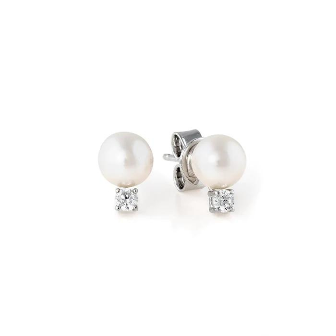 Crislu Accented Pearl Stud Earrings - Platinum - The Cottage