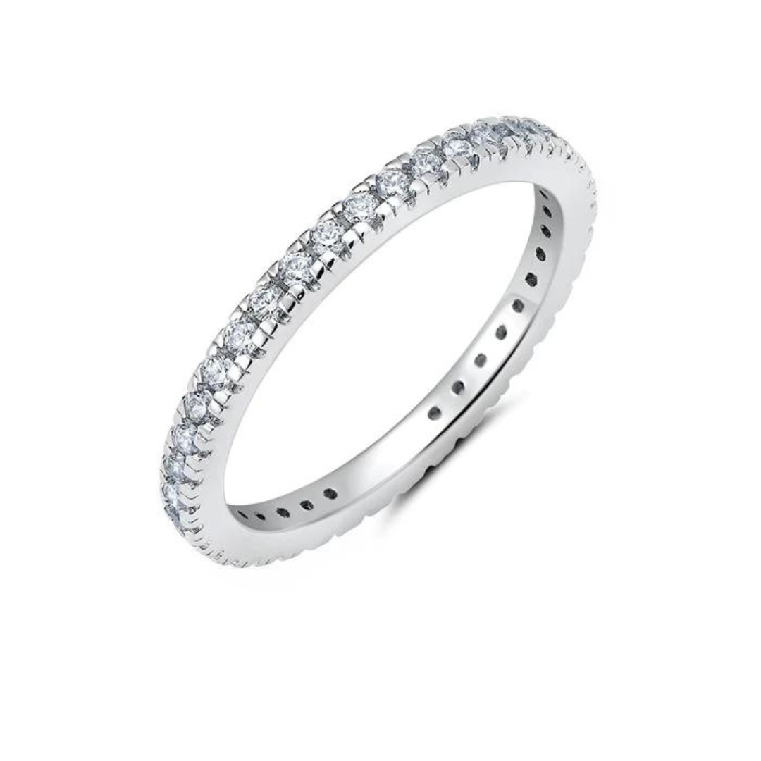 Crislu Clear Hand Set Step Cut Eternity Band Ring - Platinum