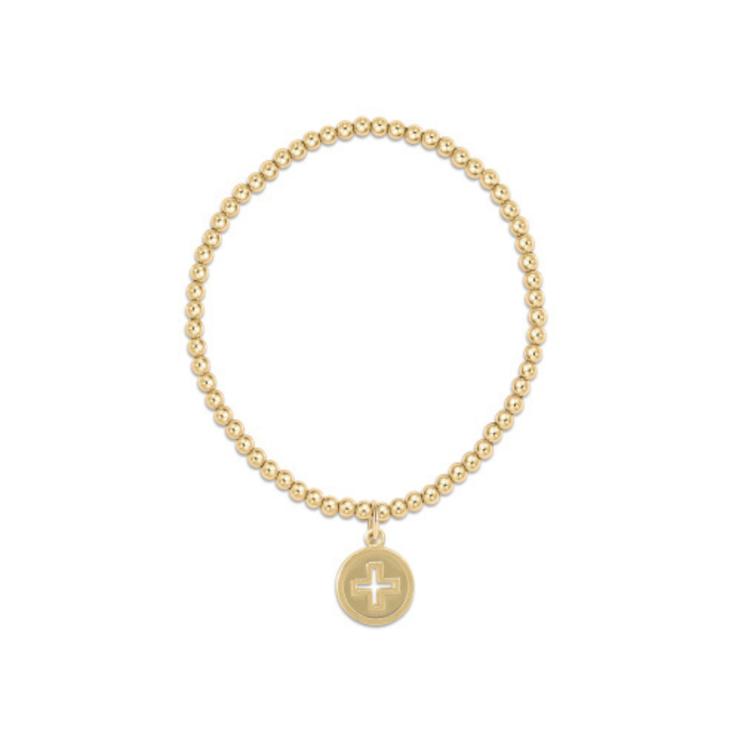 Enewton Gold Classic Bead Bracelet w/ Signature Cross Disc Charm - 3mm - The Cottage