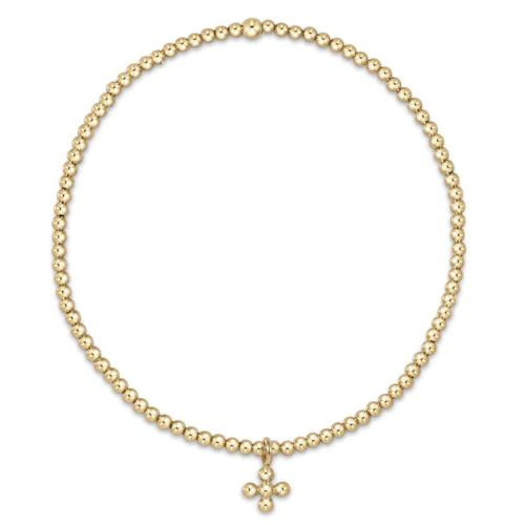 Enewton Gold Classic Bead Bracelet w/ Small Signature Cross Charm - 2mm