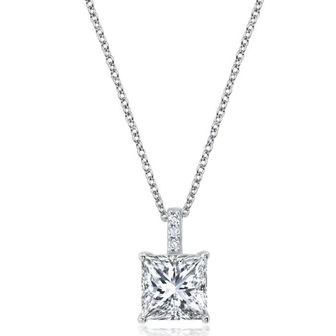 Crislu Radiant Cut Solitaire Bezel Set Small Pendant - Platinum