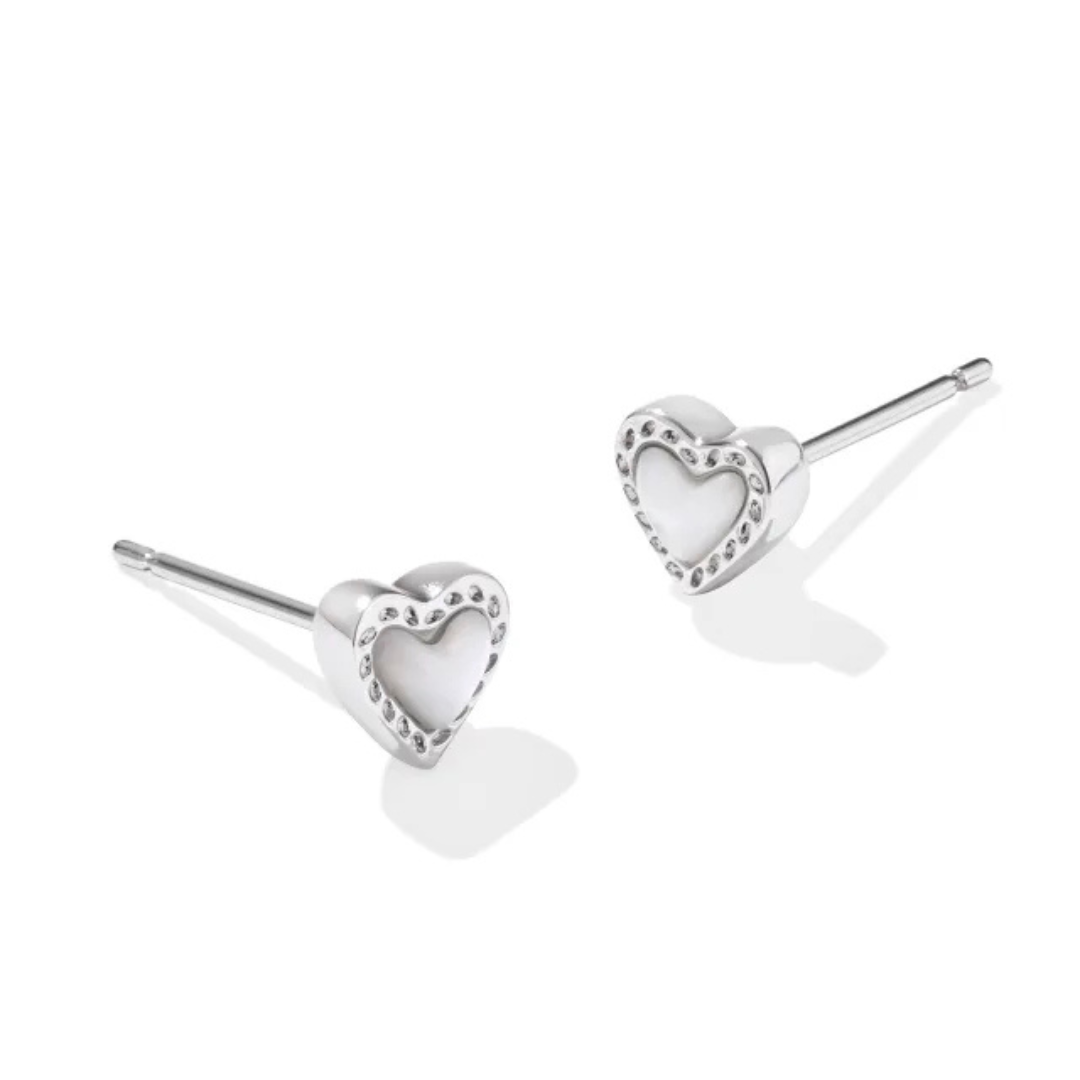 Kendra Scott Mini Ari Heart Earrings - Silver - Ivory Mother of Pearl