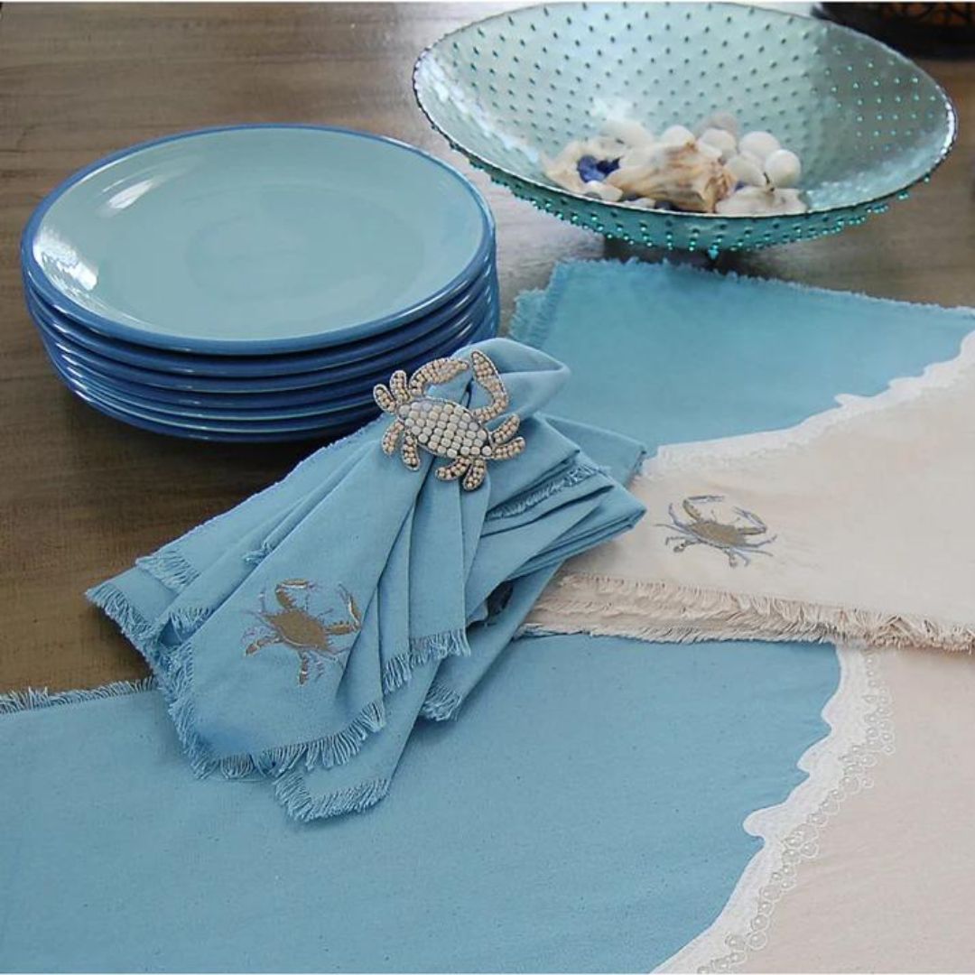 Rightside Design Embroidered Cotton Napkins - Blue Crab - The Cottage