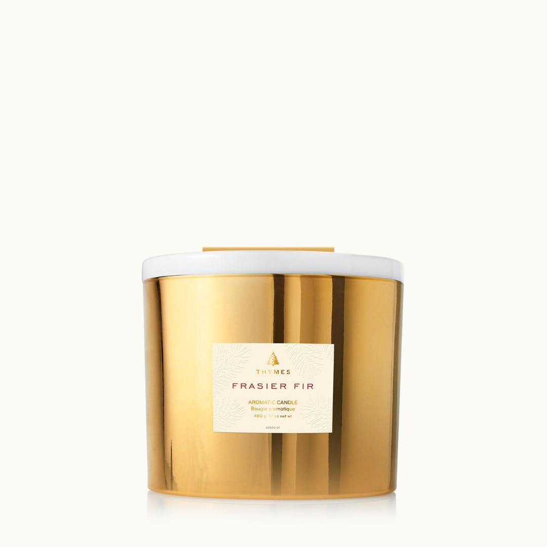 Thymes Frasier Fir Gold 3-Wick Candle - The Cottage