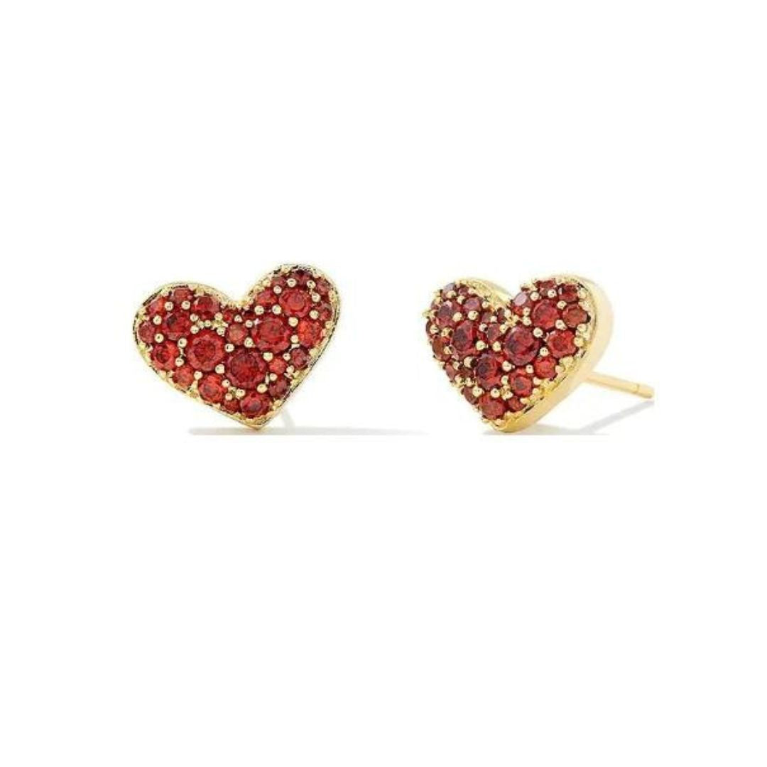 Kendra Scott Ari Pave Crystal Heart Earrings - Gold - Red Crystal - The Cottage