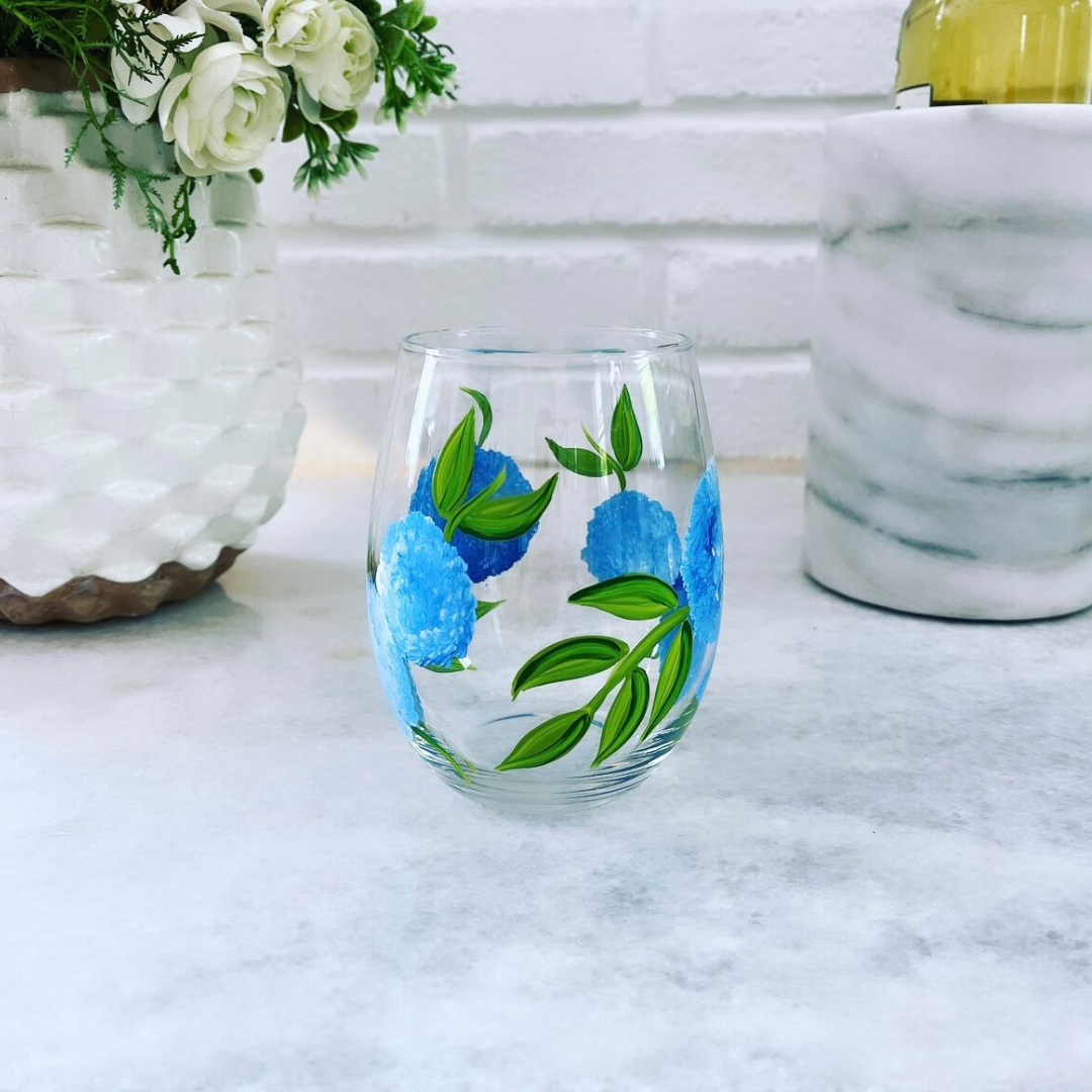 Wine by Design Handpainted Hydrangea Stemless Glass