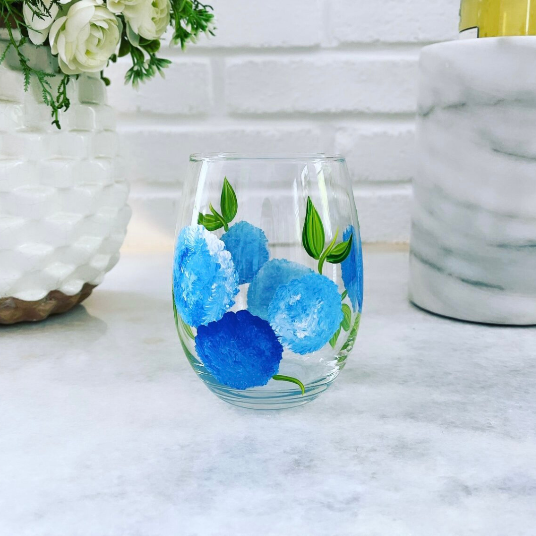 Wine by Design Handpainted Hydrangea Stemless Glass