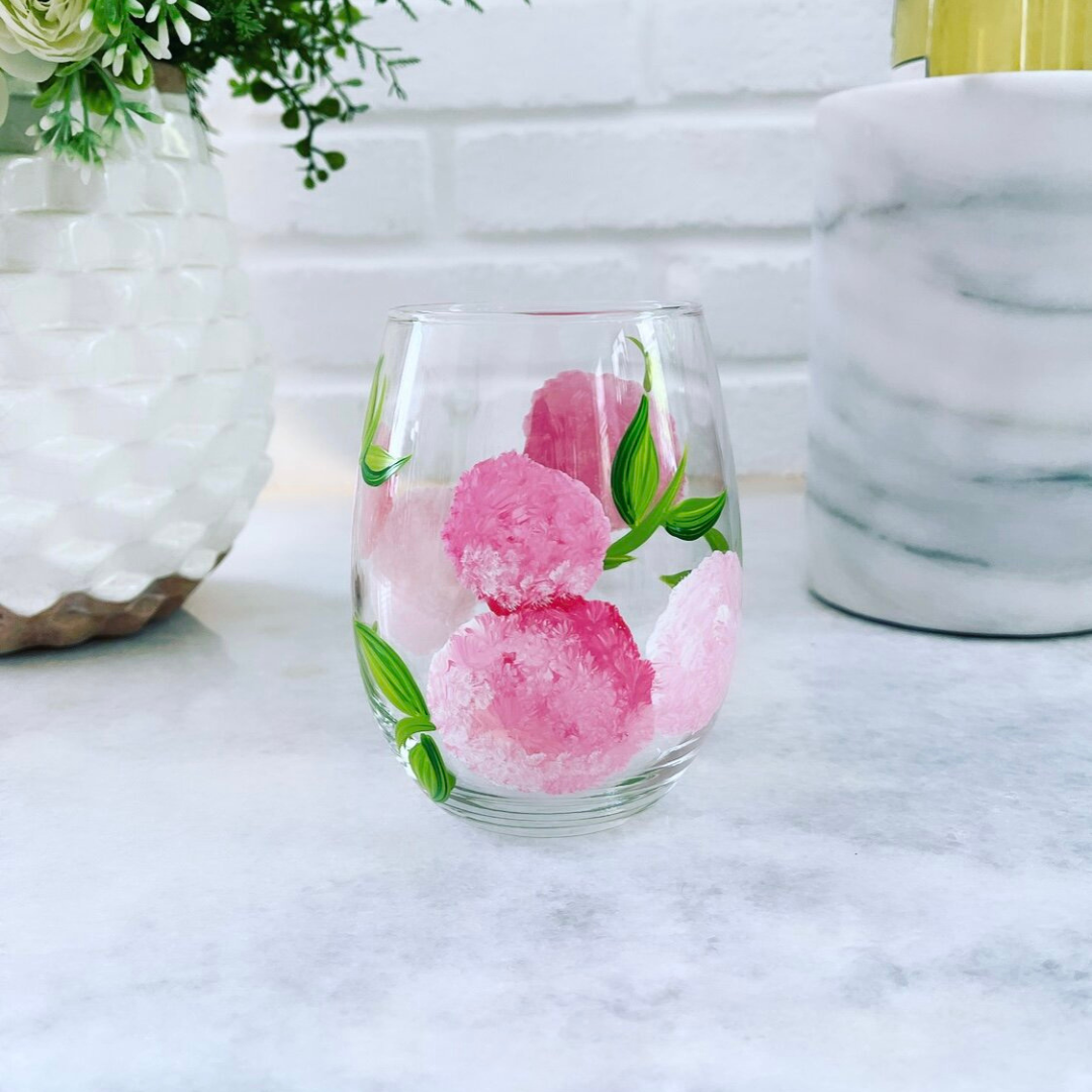 Wine by Design Handpainted Hydrangea Stemless Glass