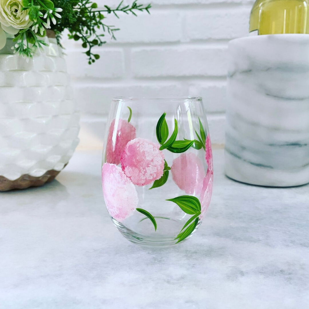 Wine by Design Handpainted Hydrangea Stemless Glass