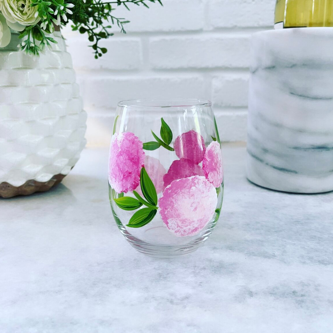 Wine by Design Handpainted Hydrangea Stemless Glass