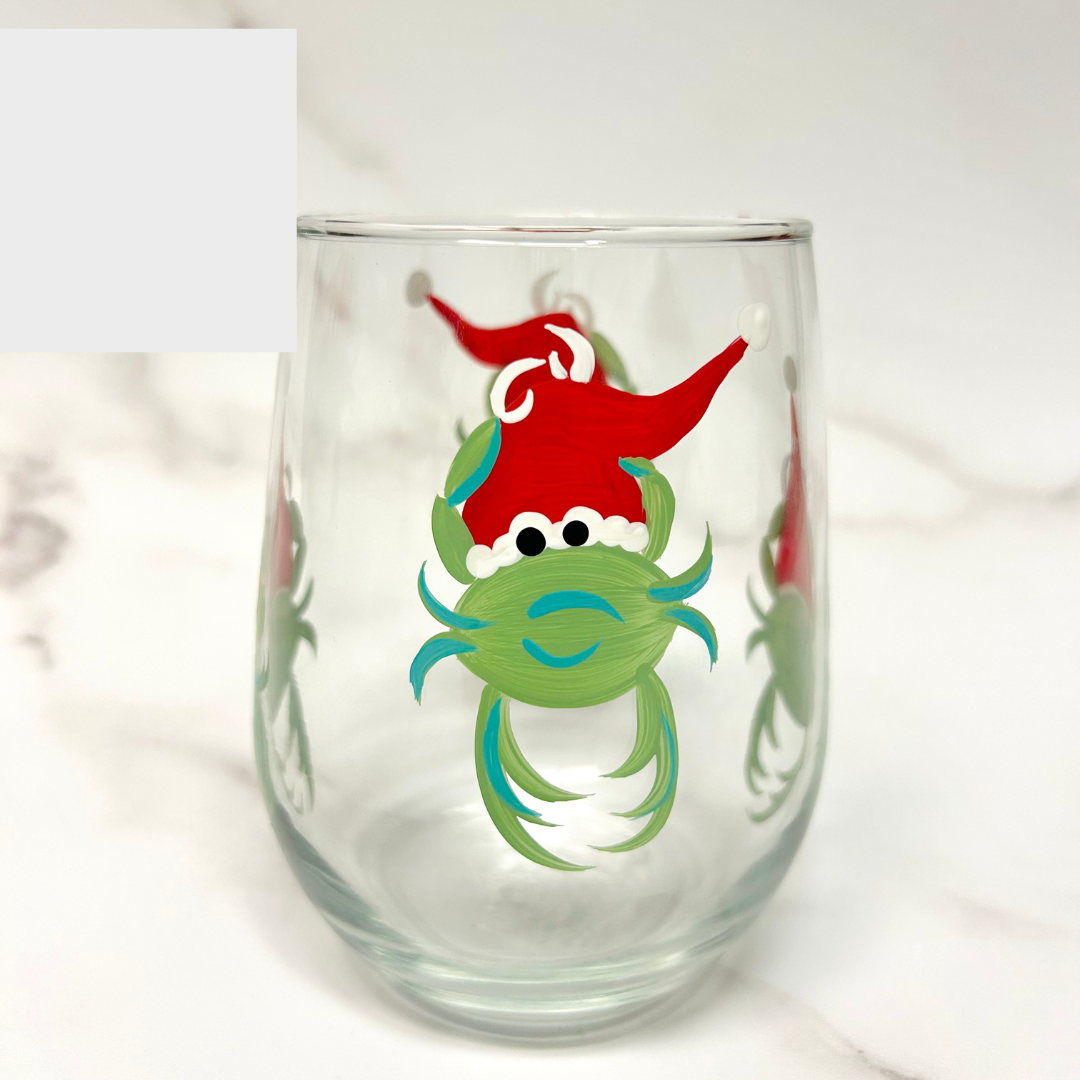 Wine by Design Hand-painted Santa Crab Stemless Glass