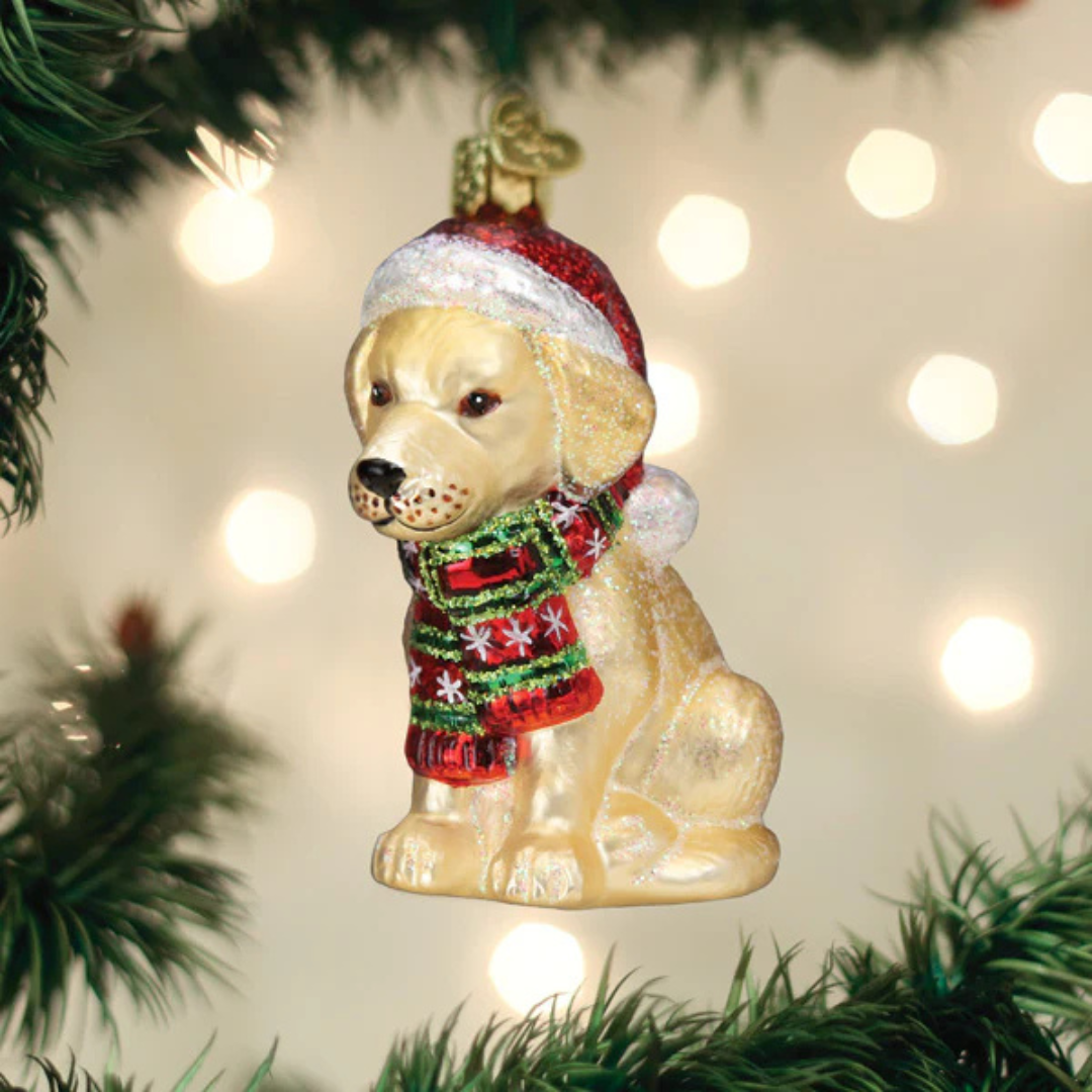 Old World Christmas Holiday Yellow Labrador Puppy Ornament