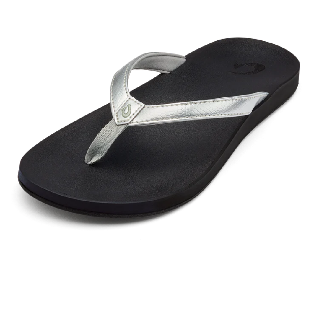 Olukai Puawe Flip Flops - Silver/Black