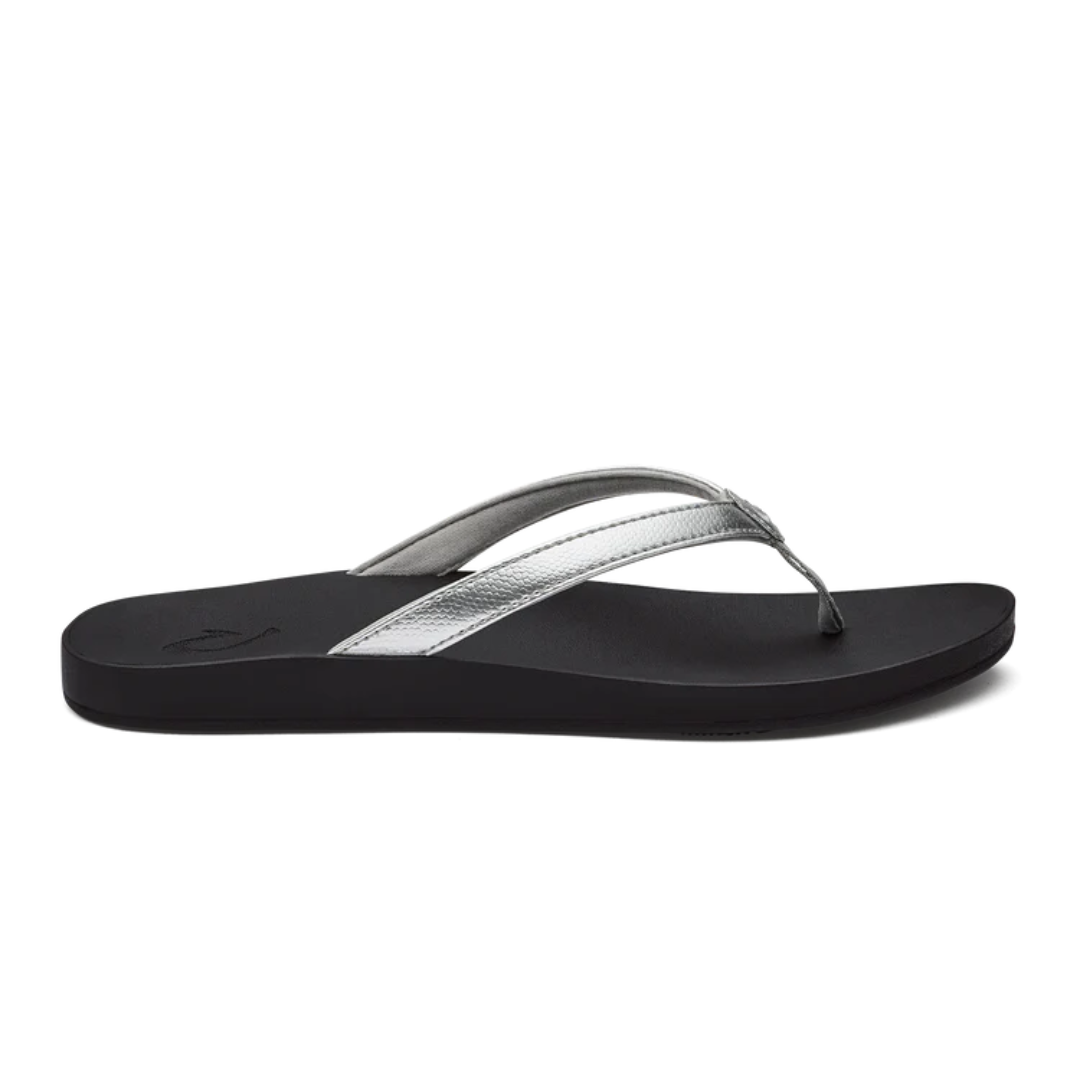 Olukai Puawe Flip Flops - Silver/Black