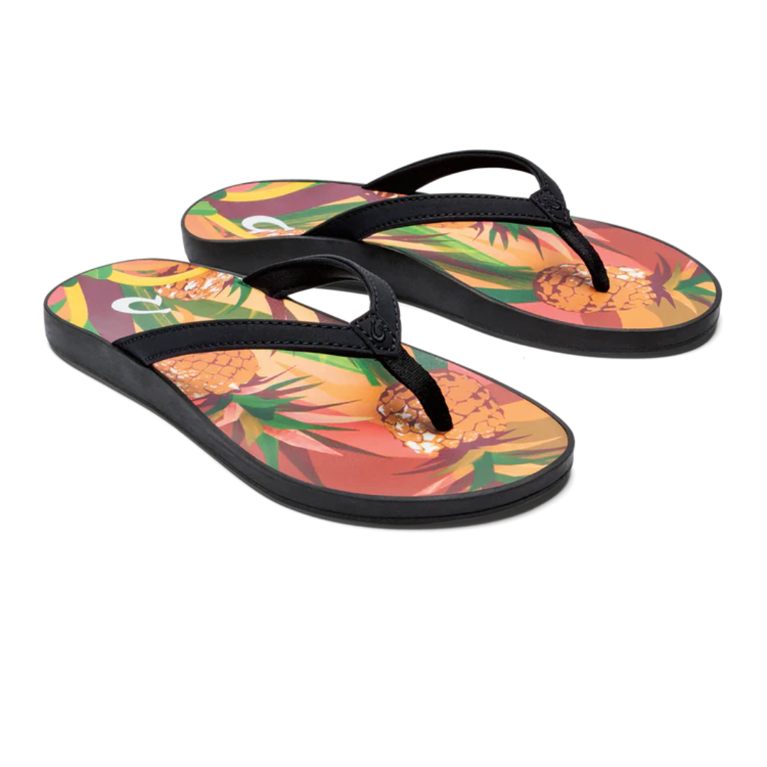 Olukai Puawe Flip Flops - Black/Pineapple