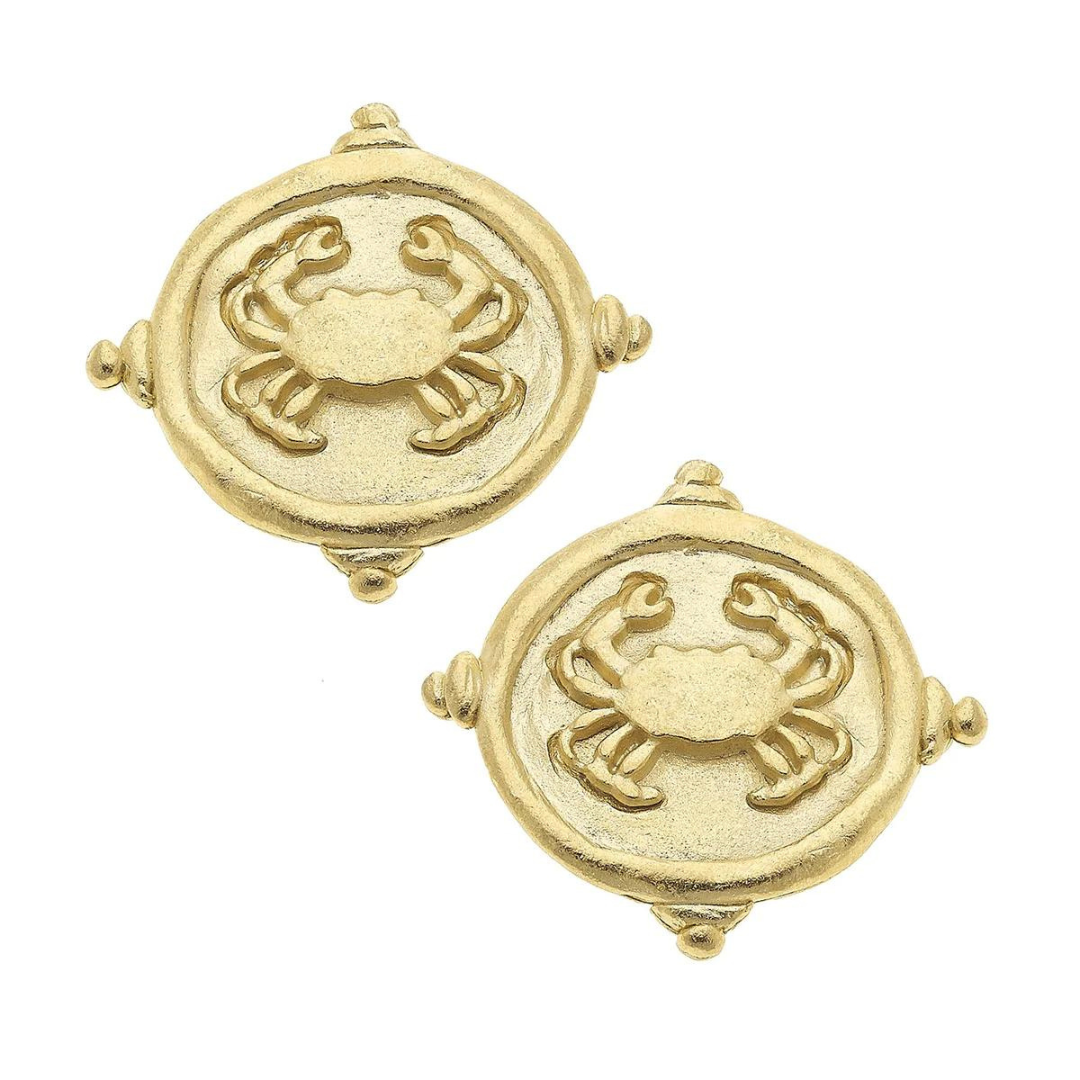 Susan Shaw Crab Intaglio Studs - Gold - The Cottage