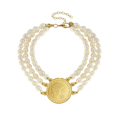 Susan Shaw Diana Coin Pearl Choker - Gold - The Cottage