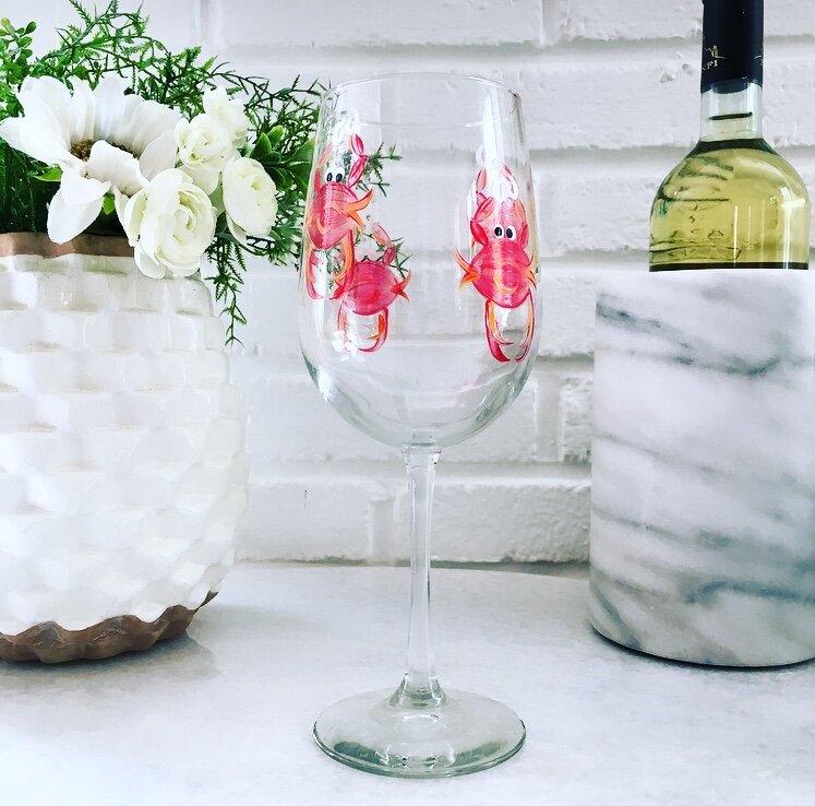 Wine by Design Hand-painted Crab Wine Glass - The Cottage