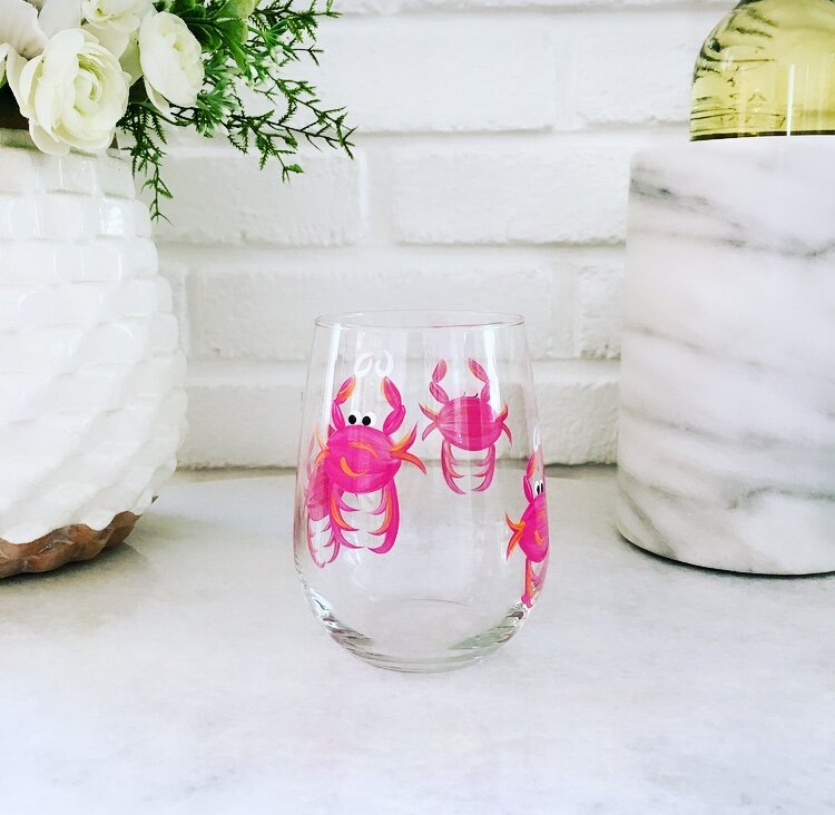 Wine by Design Hand-painted Crab Stemless Wine Glass - The Cottage