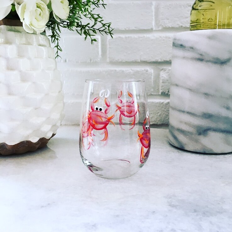 Wine by Design Hand-painted Crab Stemless Wine Glass - The Cottage